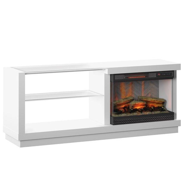 White tv stand with fireplace mantel